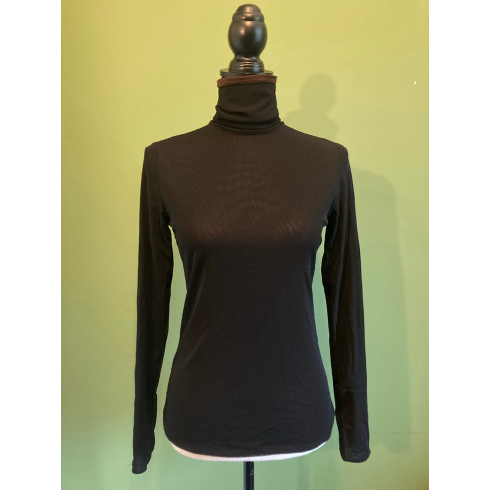 Womens Double Sided Black Brown Sheer Turtleneck Long Sleeve Tee